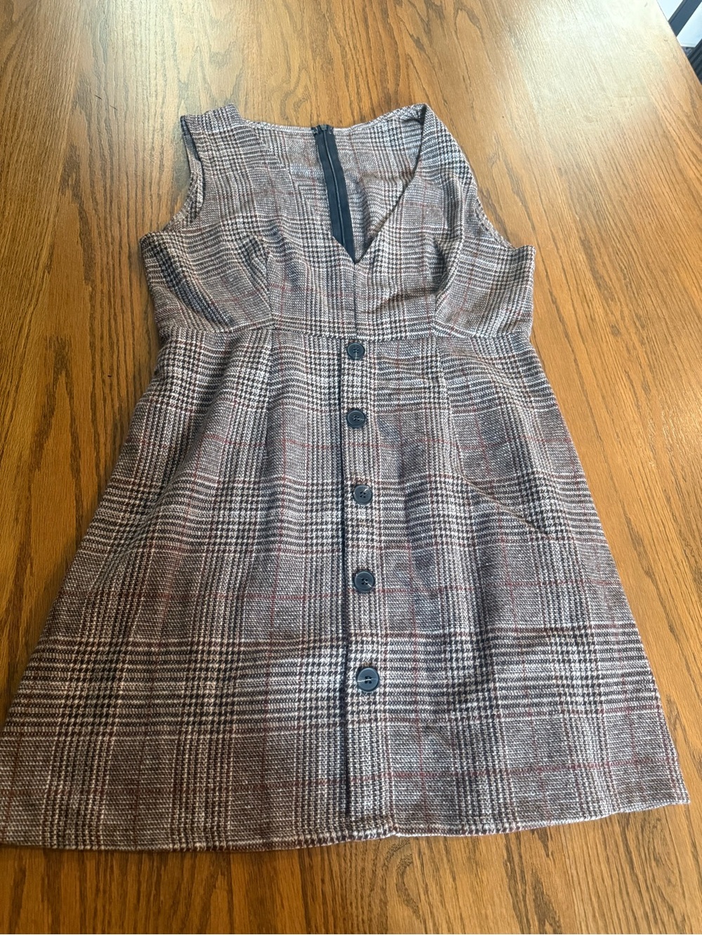 Plaid Button-Front Sleeveless Dress in Brown